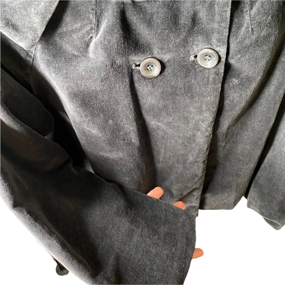 Splendid Grey Black Velvet Silk Swing Jacket Peacoat Peter Pan Collar Me… - Picture 7 of 9
